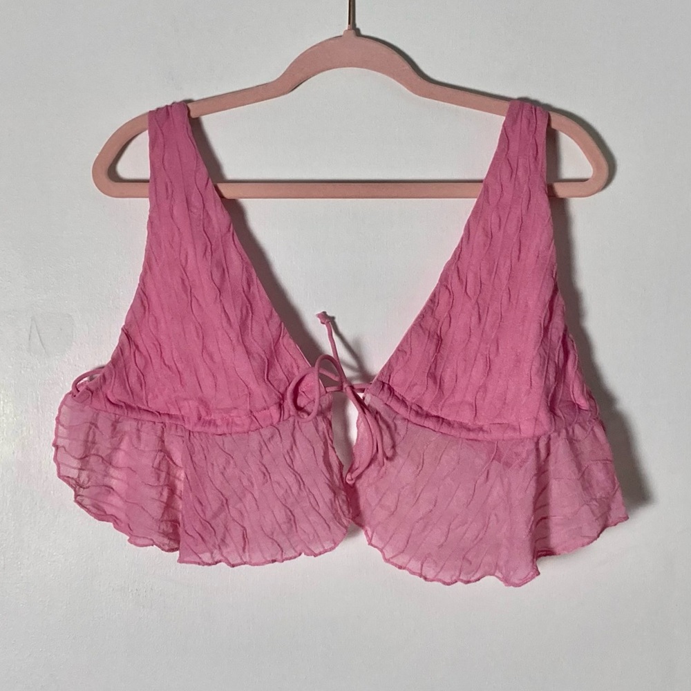 ⭐️ SHEIN Icon Pink Adjustable Tie Cropped Tank Top Size Large - Picture 1 of 9